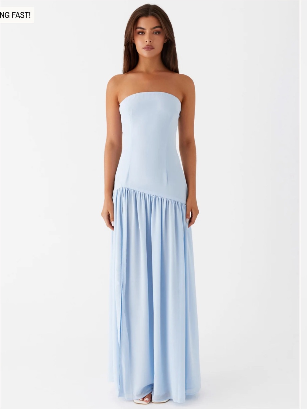 Peppermayo Eden Strapless Light Blue High-Slit Maxi Dress - Picture 2 of 3